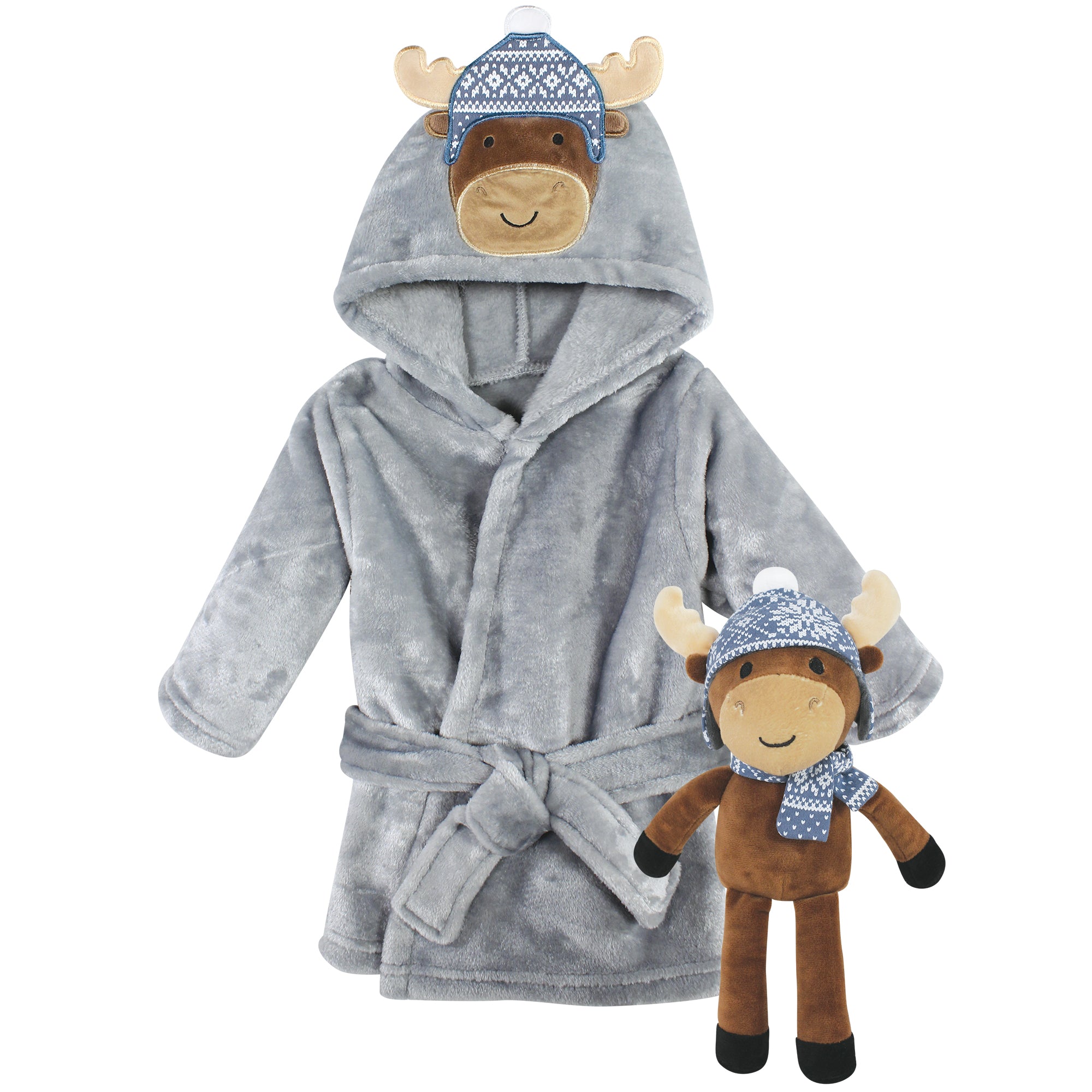Hudson Baby Unisex Baby Plush Bathrobe and Toy Set, Winter Moose