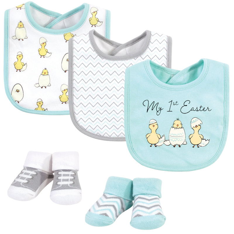 Hudson Baby Cotton Bib and Sock Set, Easter Chicks