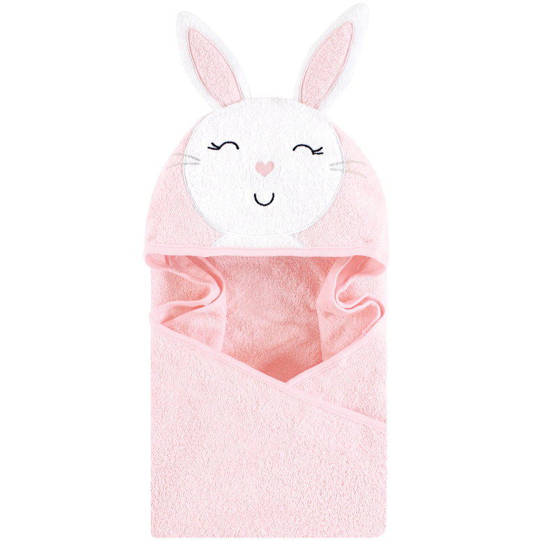 Hudson Baby Cotton Animal Face Hooded Towel, Pink Bunny