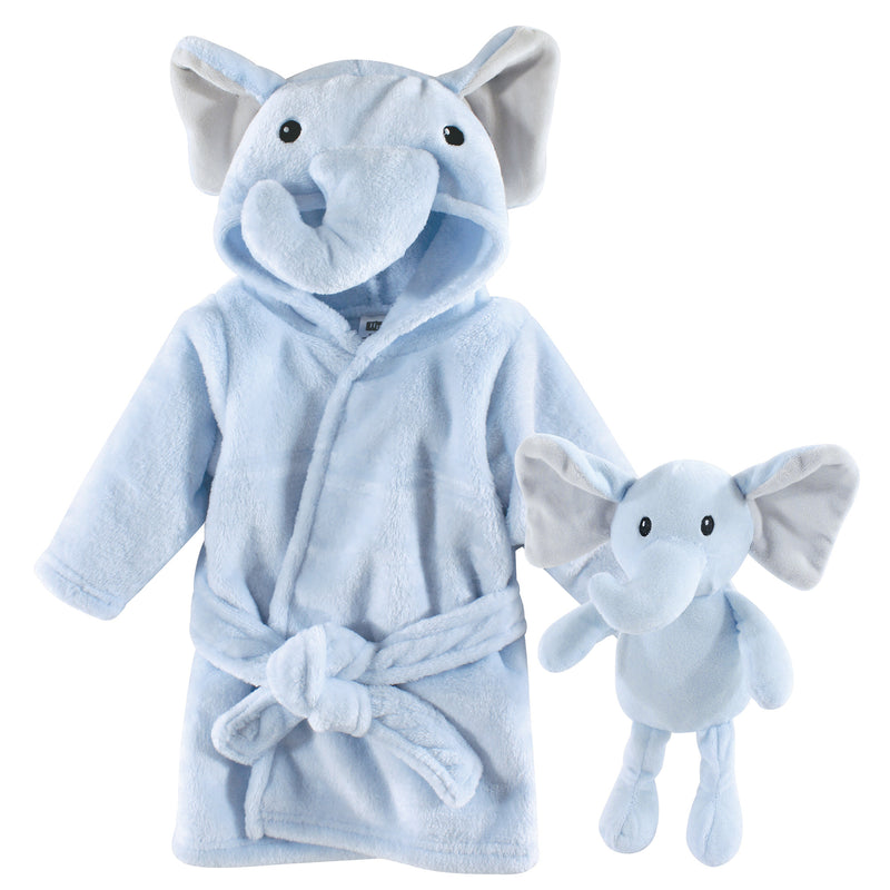 Hudson Baby Plush Bathrobe and Toy Set, Blue Elephant