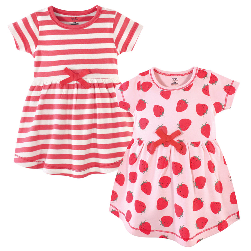 Touched by Nature Organic Cotton Short-Sleeve and Long-Sleeve Dresses, Baby Toddler Strawberries Short Sleeve