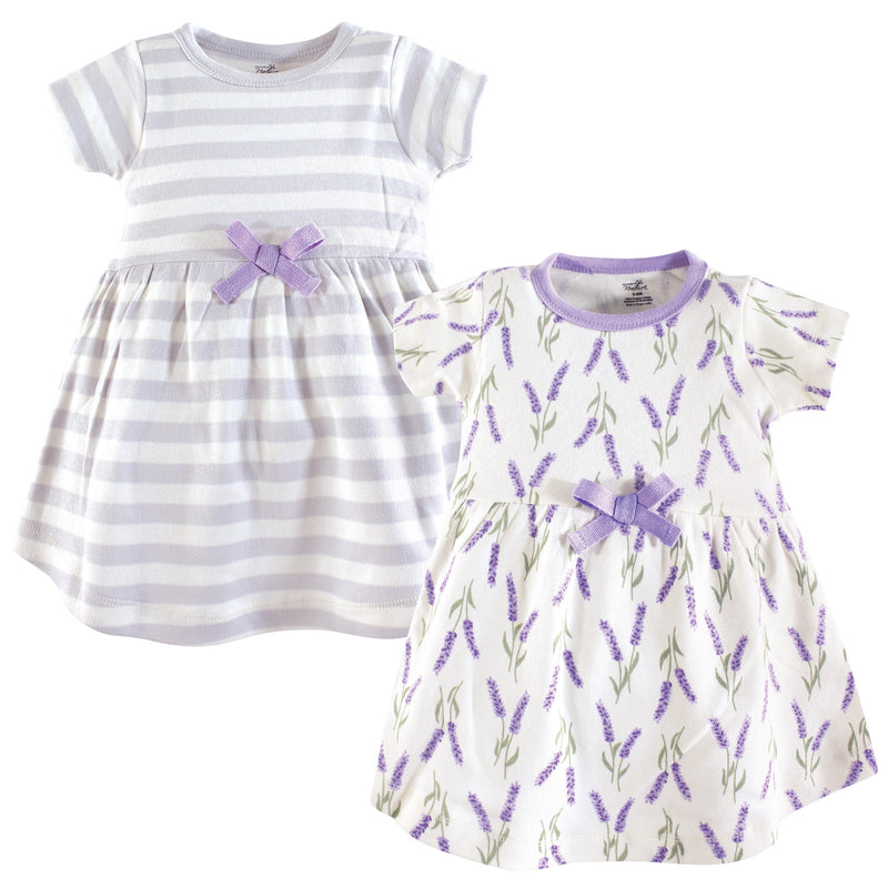 Touched by Nature Organic Cotton Short-Sleeve and Long-Sleeve Dresses, Baby Toddler Lavender Short Sleeve