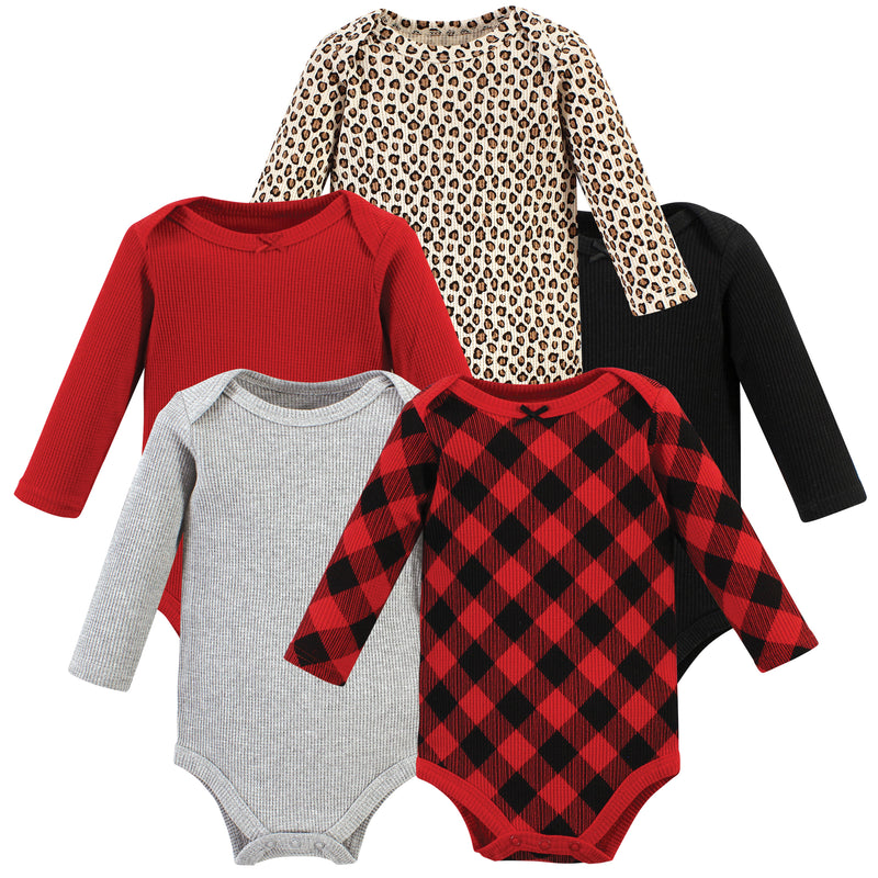 Hudson Baby Thermal Long Sleeve Bodysuits, Buffalo Plaid Leopard