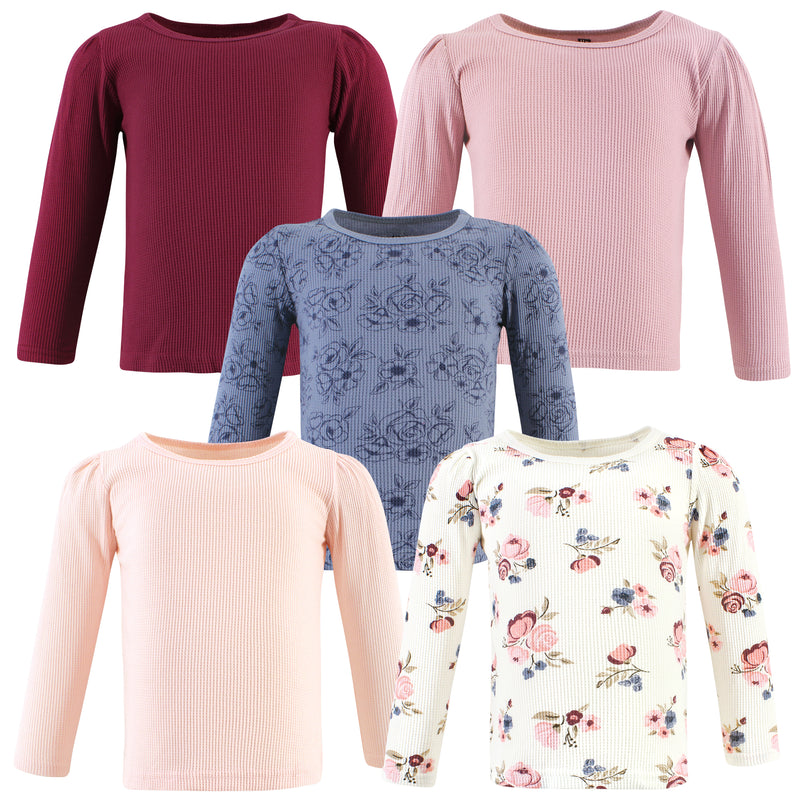 Hudson Baby Thermal Long Sleeve Tees 5pk, Dusty Rose Floral