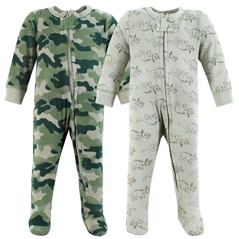 Hudson Baby Thermal Zipper Sleep and Play 2pk, Sage Dinosaur