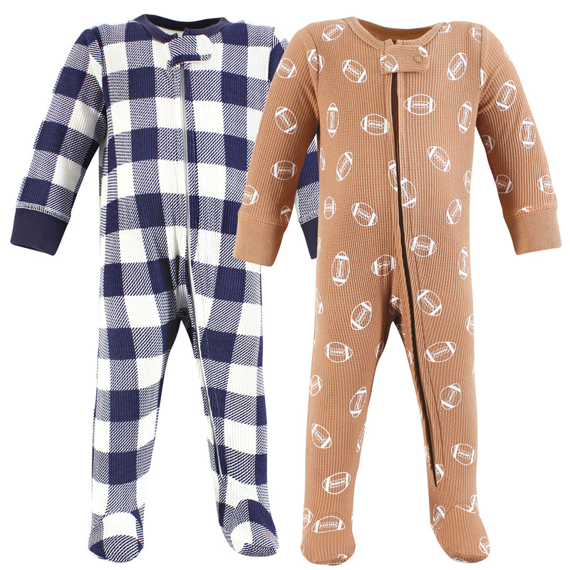 Hudson Baby Thermal Zipper Sleep and Play 2pk, Football