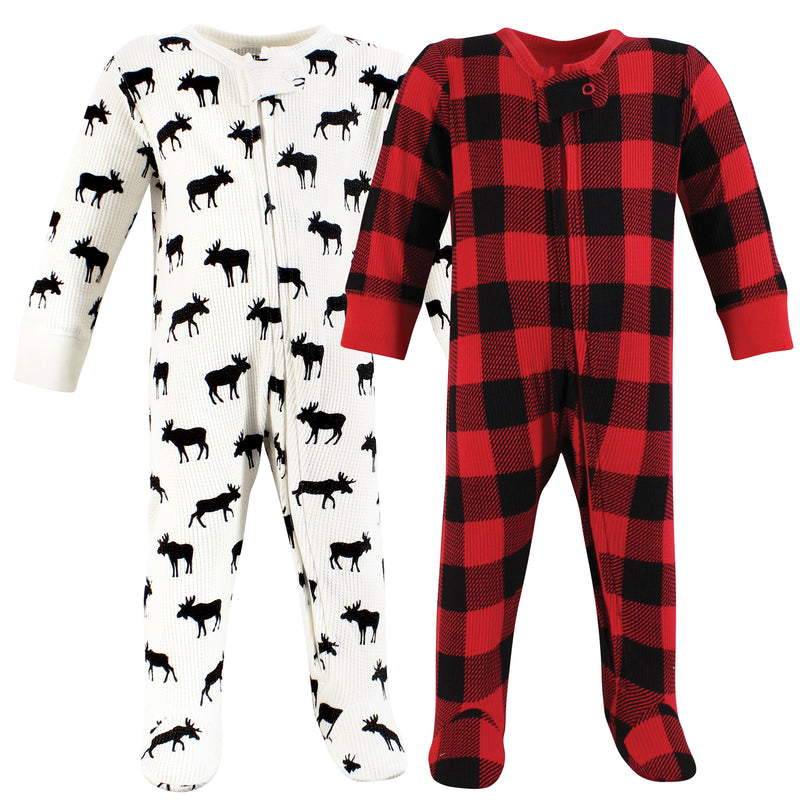 Hudson Baby Thermal Zipper Sleep and Play 2pk, Buffalo Plaid Moose