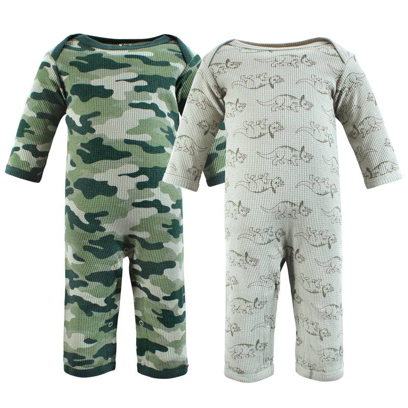 Hudson Baby Thermal Coveralls 2pk, Sage Dinosaur