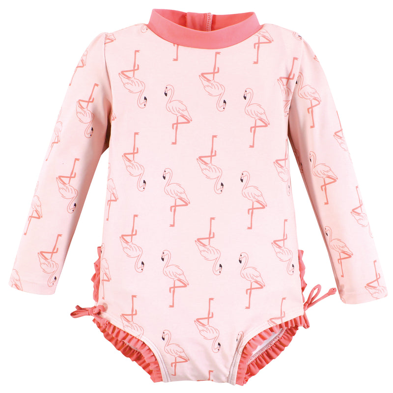 Hudson Baby Rashguard Toddler Swimsuit, Pink Flamingo