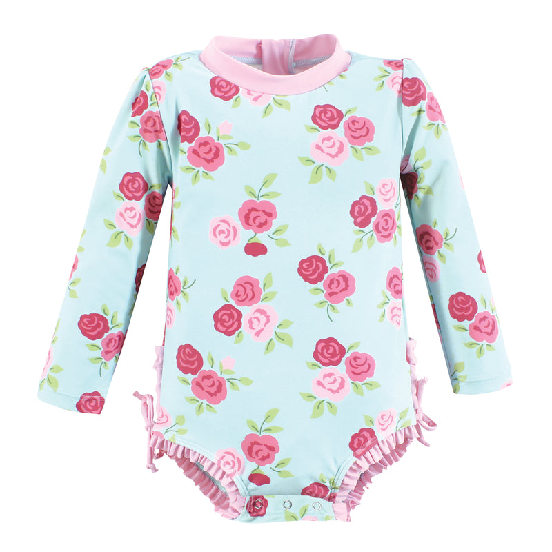 Hudson Baby Rashguard Swimsuit, Mint Pink Roses