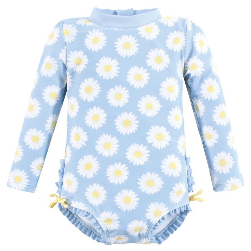 Hudson Baby Rashguard Toddler Swimsuit, Blue Daisy