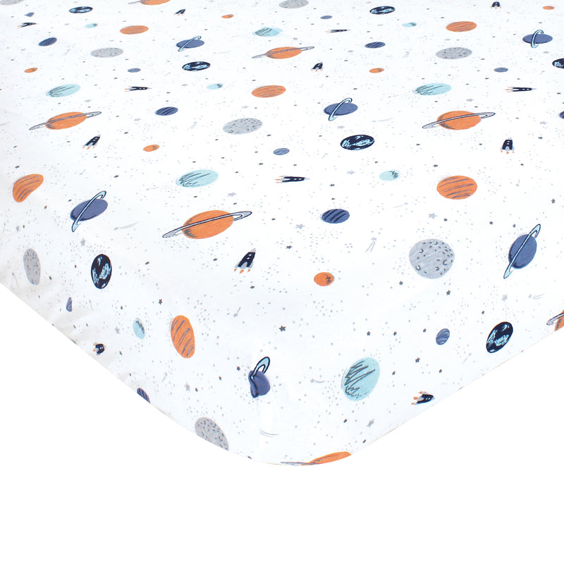 Hudson Baby Cotton Fitted Crib Sheet, Space