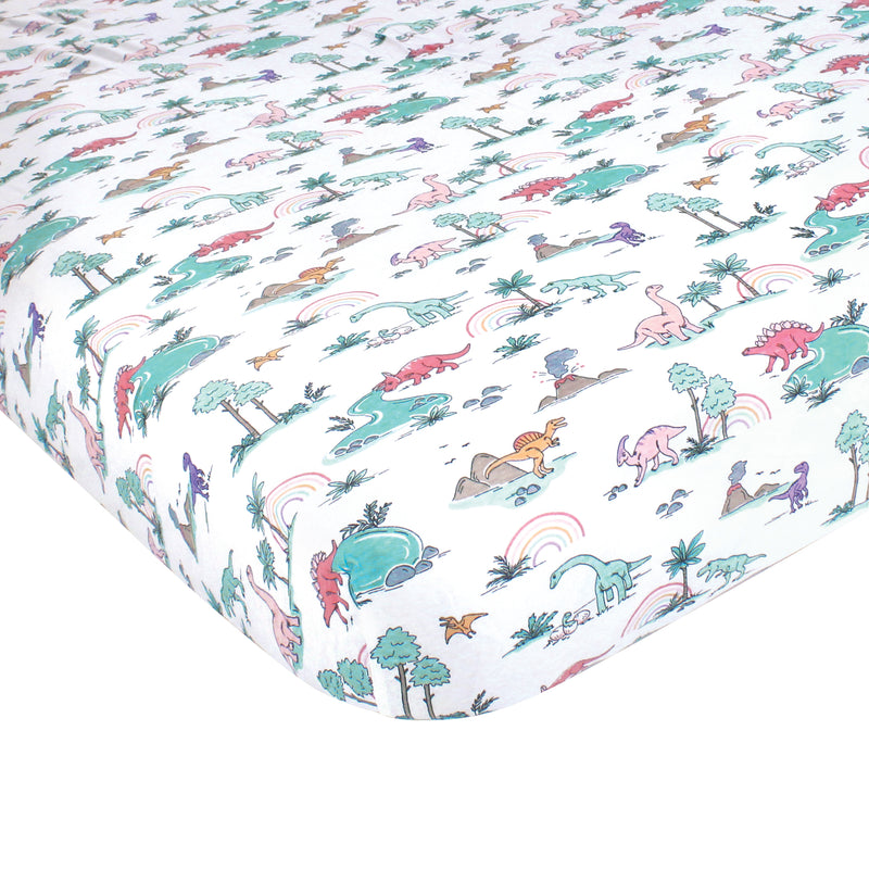 Hudson Baby Cotton Fitted Crib Sheet, Pink Dinosaur Adventures