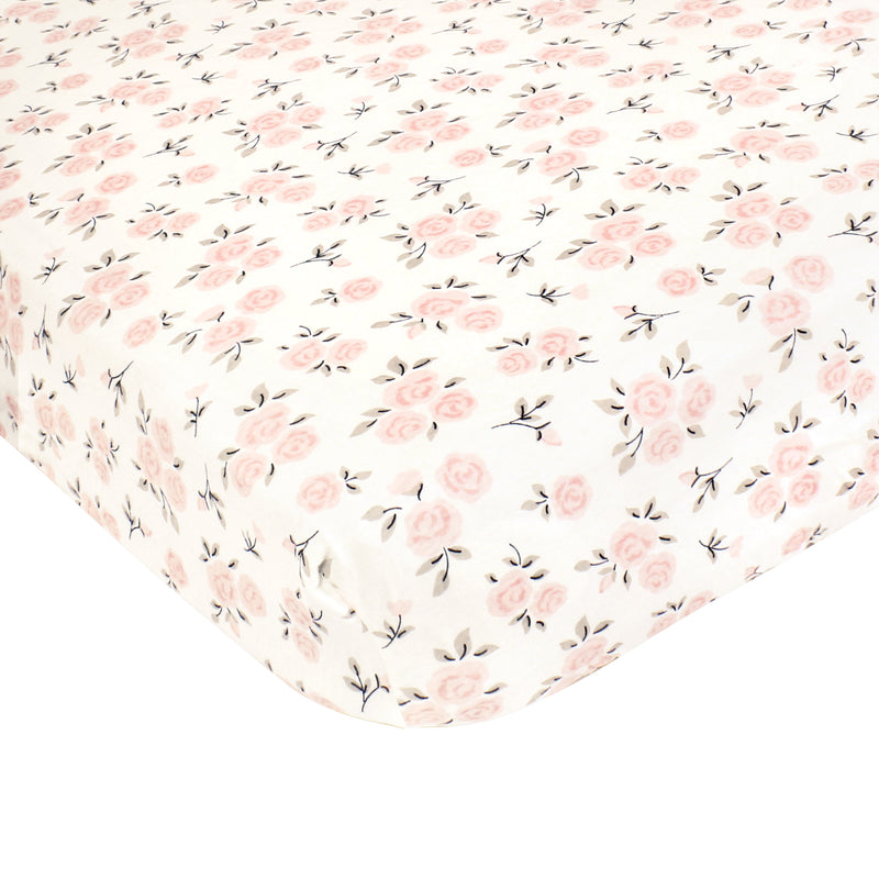 Hudson Baby Cotton Fitted Crib Sheet, Neutral Pink Floral