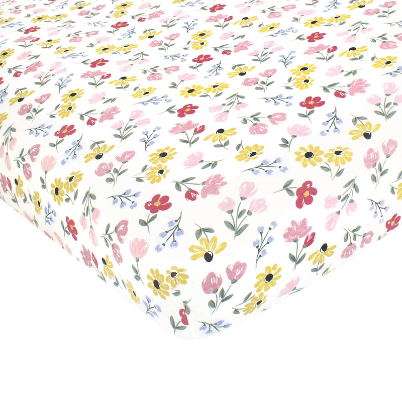 Hudson Baby Cotton Fitted Crib Sheet, Soft Painted Floral