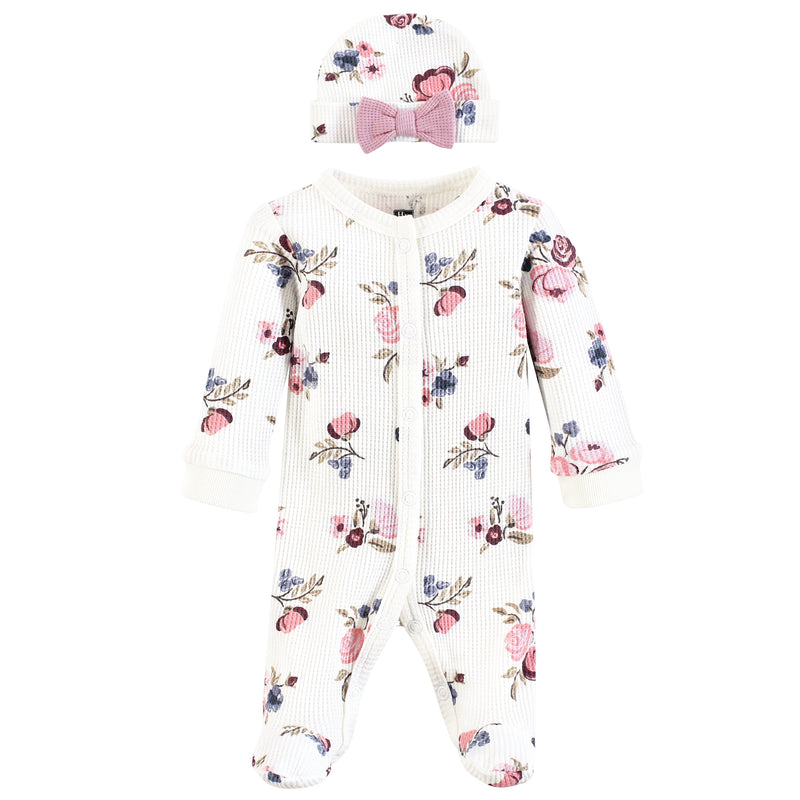 Hudson Baby Thermal Preemie Sleep and Play and Cap, Dusty Rose Floral