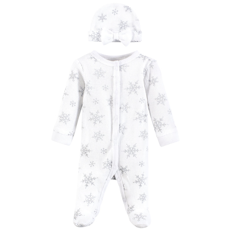Hudson Baby Thermal Preemie Sleep and Play and Cap, Snowflake