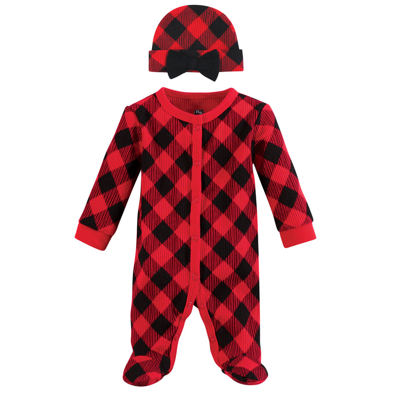Hudson Baby Thermal Preemie Sleep and Play and Cap, Girl Buffalo Plaid