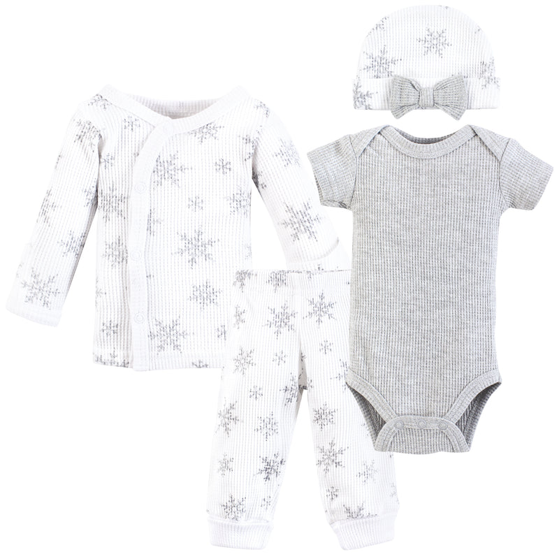 Hudson Baby Thermal Preemie Layette Set 4pc, Snowflake Short Sleeve
