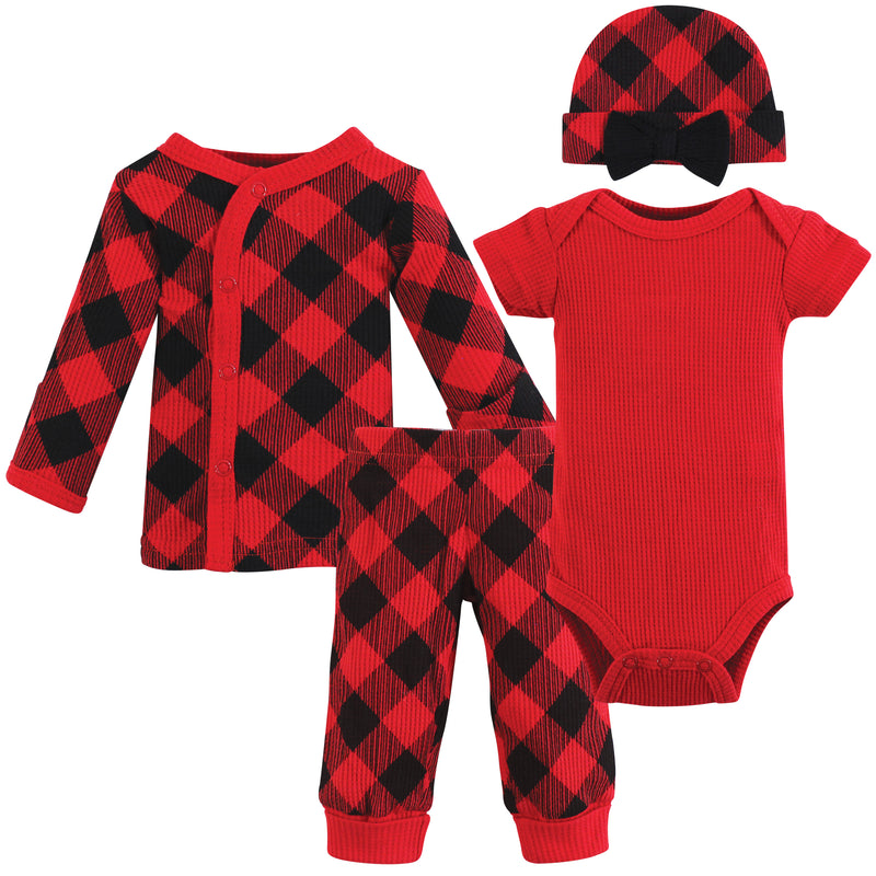 Hudson Baby Thermal Preemie Layette Set 4pc, Girl Buffalo Plaid Short Sleeve