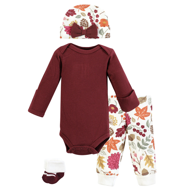 Hudson Baby Thermal Preemie Layette Set 4pc, Acorn Botanical Long Sleeve