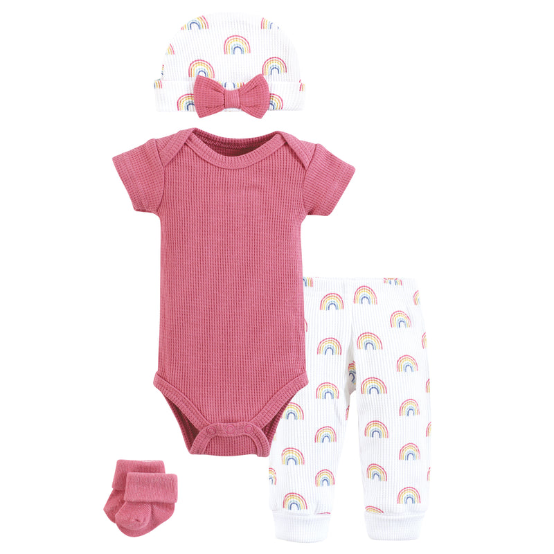 Hudson Baby Thermal Preemie Layette Set 4pc, Creative Rainbows Short Sleeve