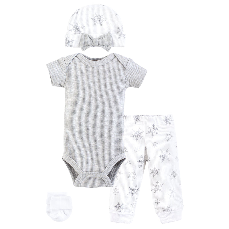 Hudson Baby Thermal Preemie Layette Set 4pc, Snowflake Short Sleeve