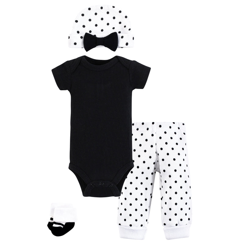 Hudson Baby Thermal Preemie Layette Set 4pc, Black White Dots Short Sleeve
