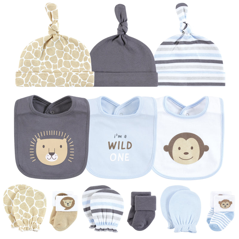 Hudson Baby Caps or Headbands, Bibs, Mittens and Socks 12pc Set, Safari
