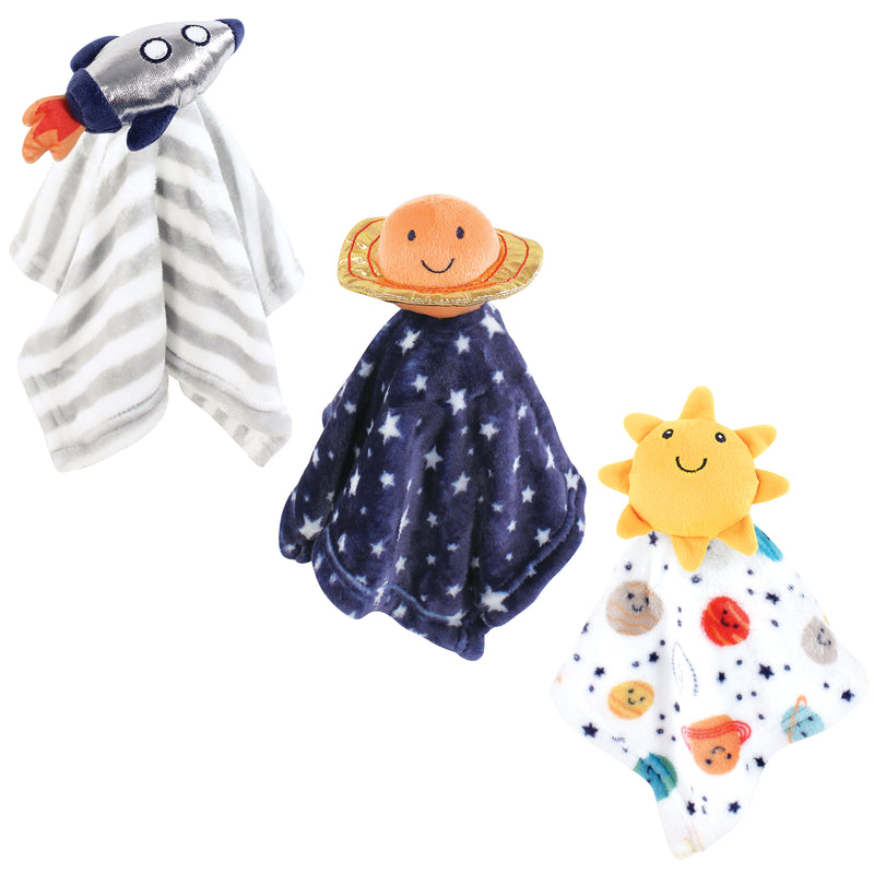 Hudson Baby Animal Face Security Blanket, Happy Planets 3-Pack