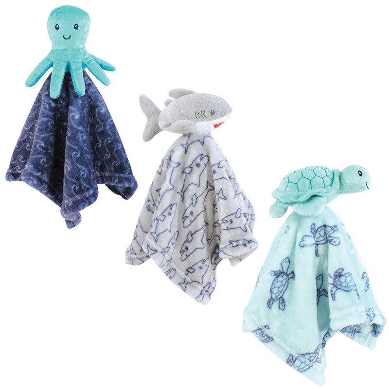 Hudson Baby Animal Face Security Blanket, Ocean Friends 3-Pack