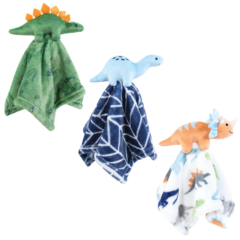 Hudson Baby Animal Face Security Blanket, Dinosaurs 3-Pack