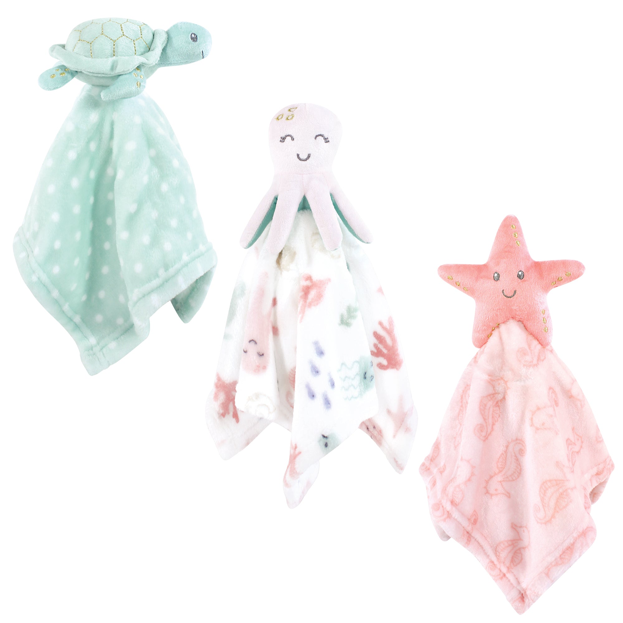 Hudson Baby Animal Face Security Blanket, Pastel Sea 3-Pack ...