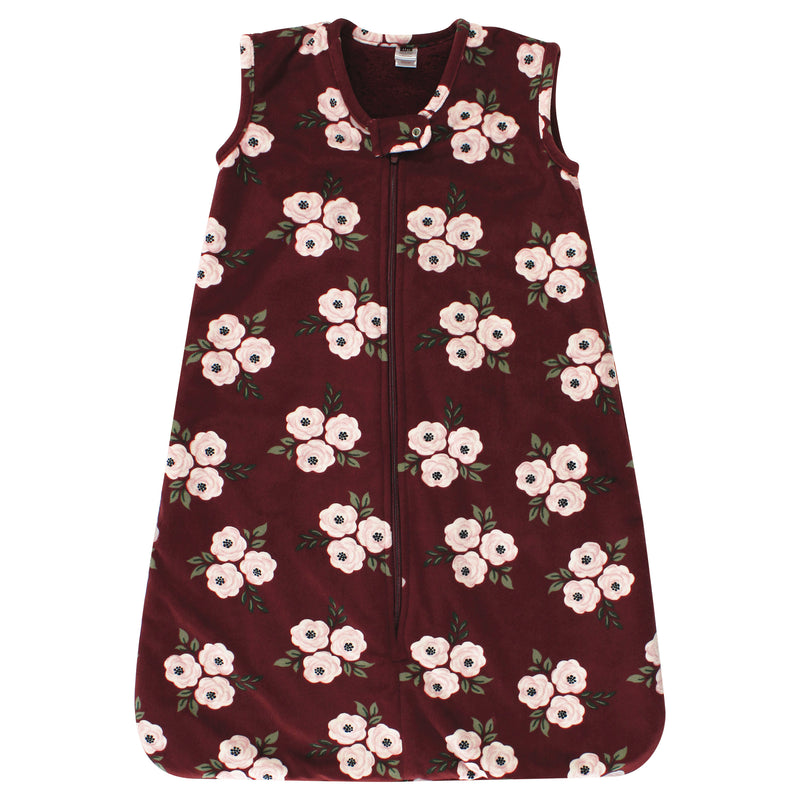 Hudson Baby Plush Faux Fur Sleeping Bag, Wearable Blanket, Burgundy Floral