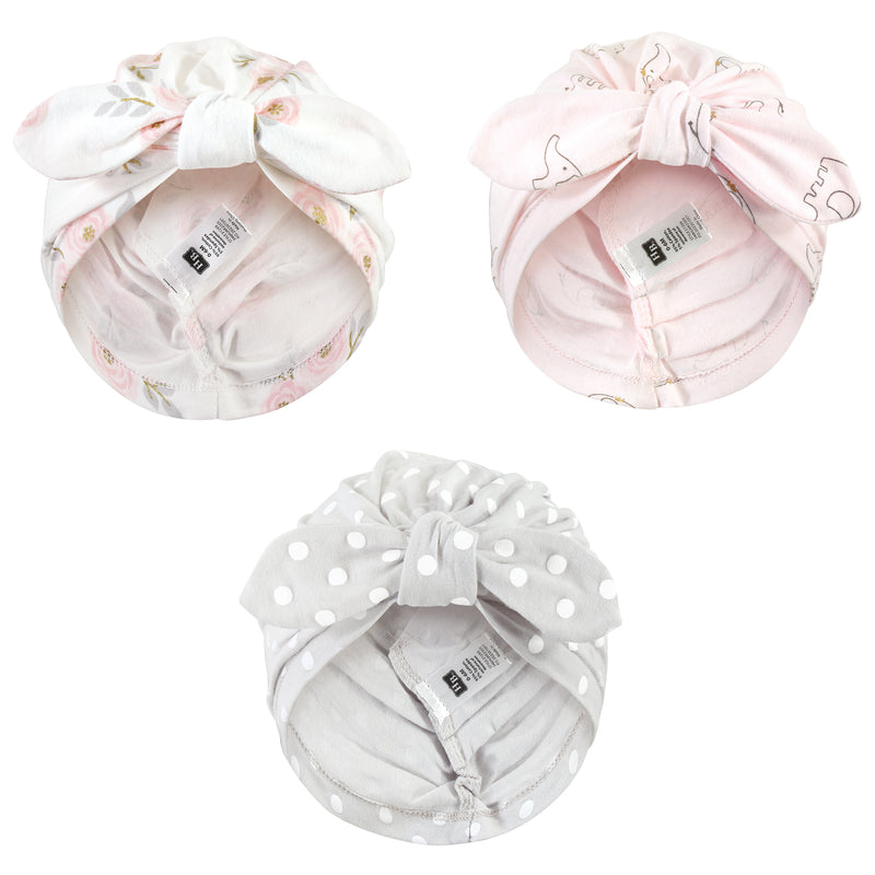 Hudson Baby Turban Cotton Headwraps, Pink Gray Elephant