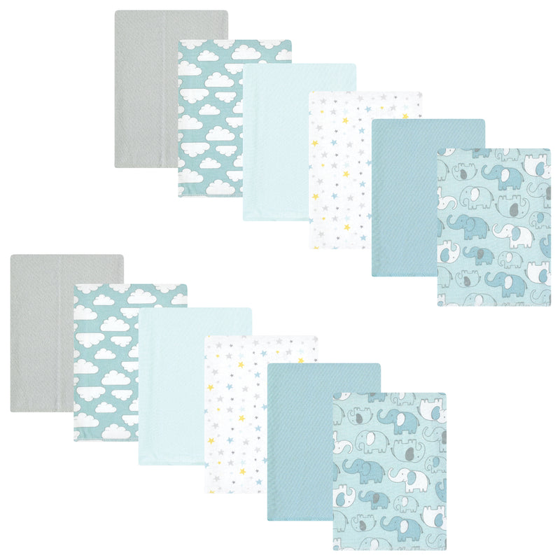Hudson Baby Cotton Flannel Burp Cloths Bundle, Boy New Elephant