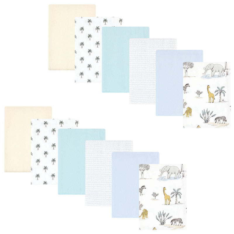 Hudson Baby Cotton Flannel Burp Cloths Bundle, Boy Safari World