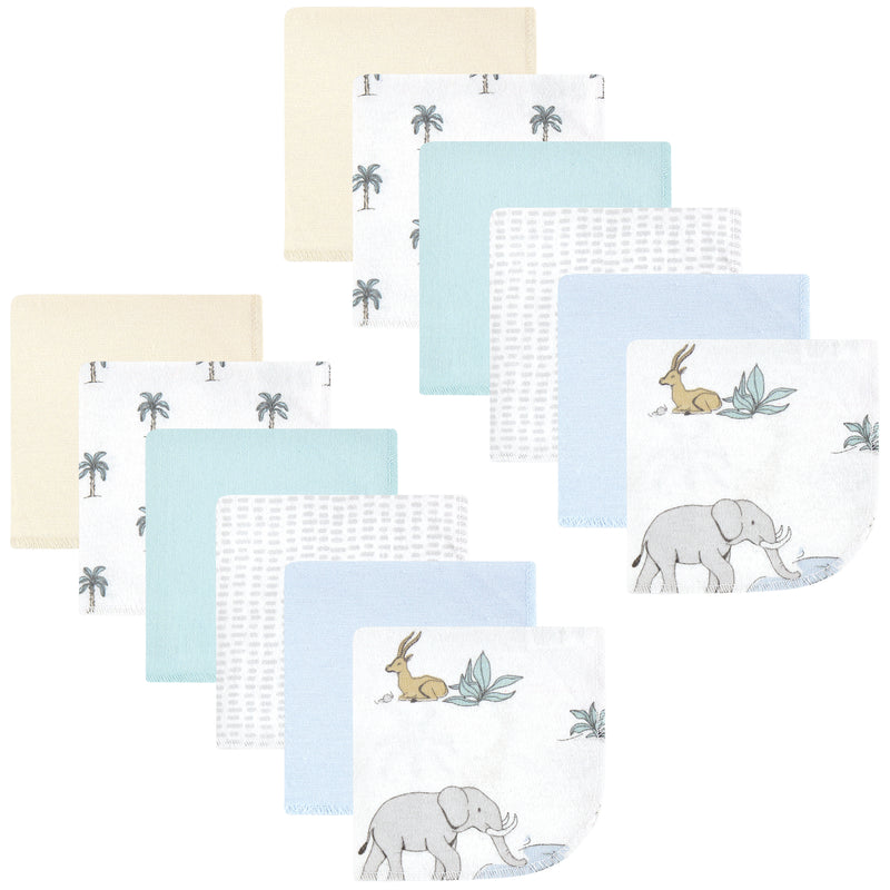 Hudson Baby Flannel Cotton Washcloths, Boy Safari World 12-Pack