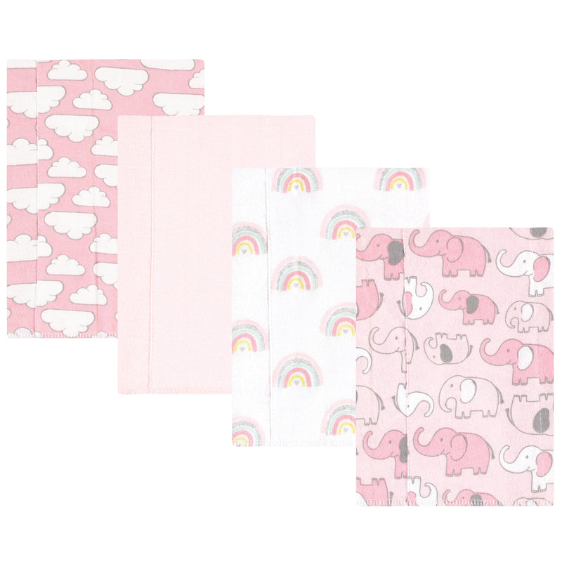 Hudson Baby Cotton Flannel Burp Cloths, Girl New Elephant 4-Pack