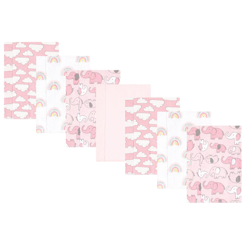 Hudson Baby Cotton Flannel Burp Cloths, Girl New Elephant 7-Pack