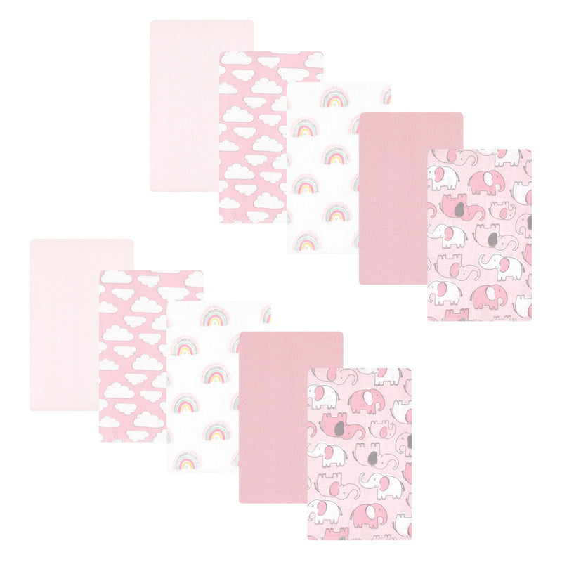 Hudson Baby Cotton Flannel Burp Cloths, Girl New Elephant 10-Pack