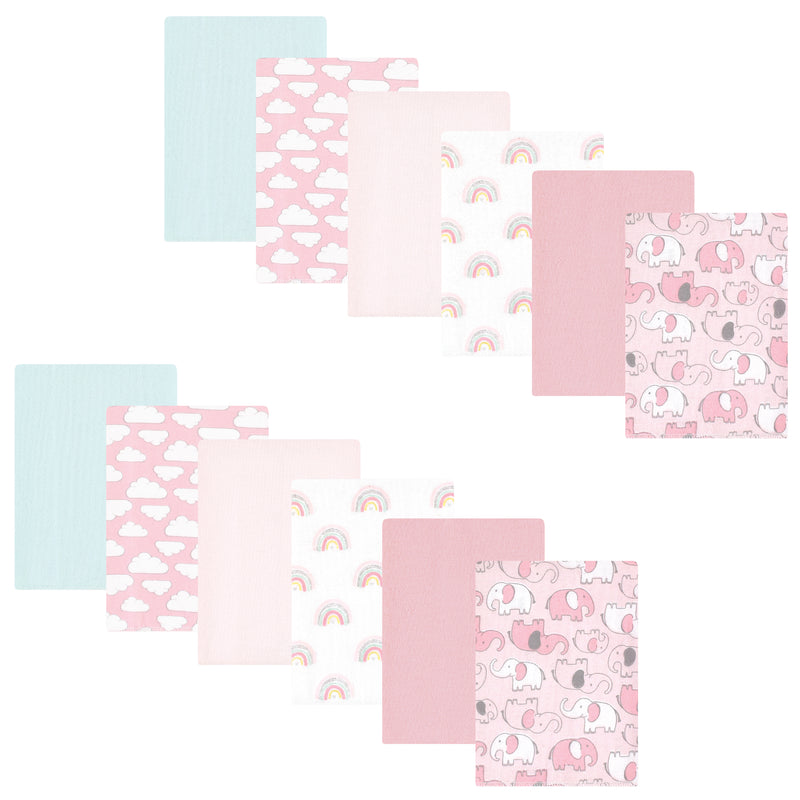 Hudson Baby Cotton Flannel Burp Cloths Bundle, Girl New Elephant