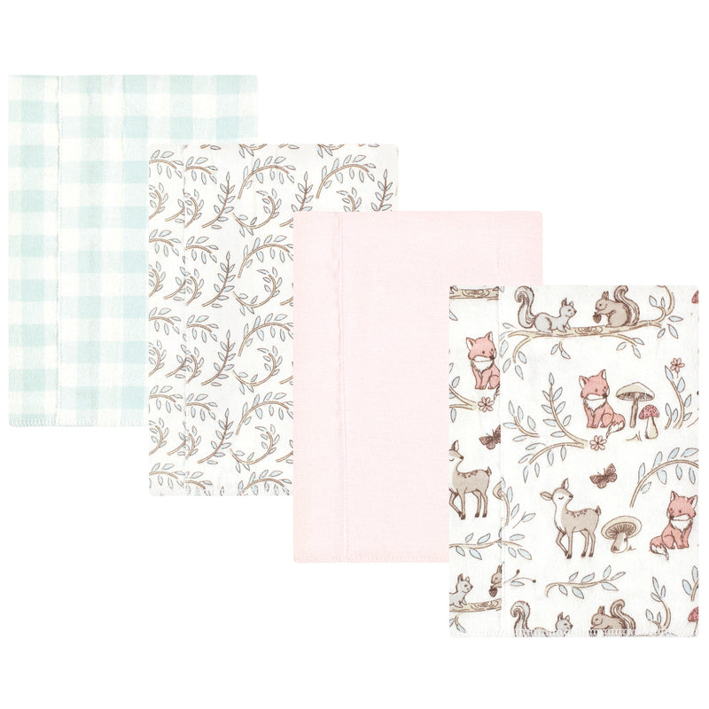 Hudson Baby Cotton Flannel Burp Cloths, Girl Woodland Pals 4-Pack