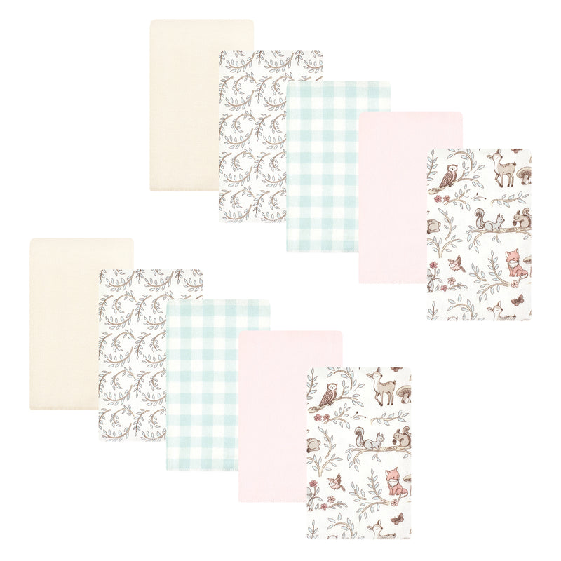 Hudson Baby Cotton Flannel Burp Cloths, Girl Woodland Pals 10-Pack