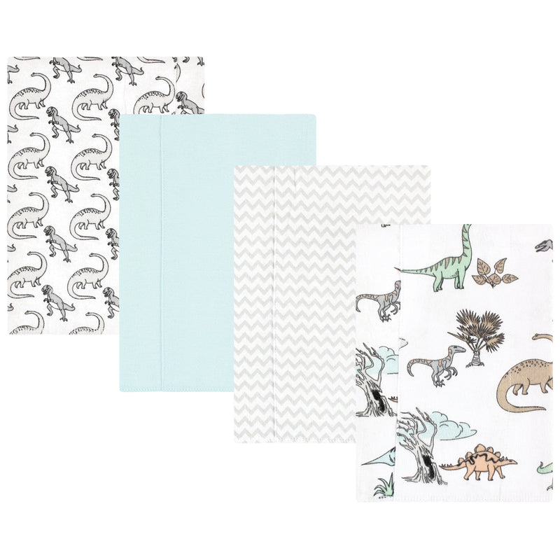 Hudson Baby Cotton Flannel Burp Cloths, Neutral Dino World 4-Pack