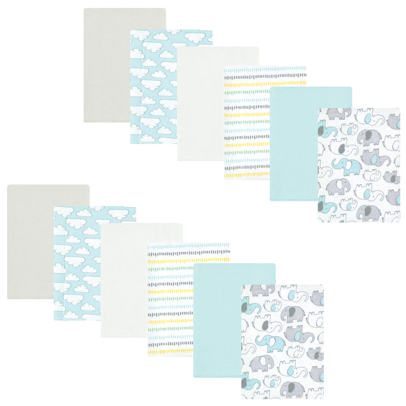 Hudson Baby Cotton Flannel Burp Cloths Bundle, Neutral New Elephant