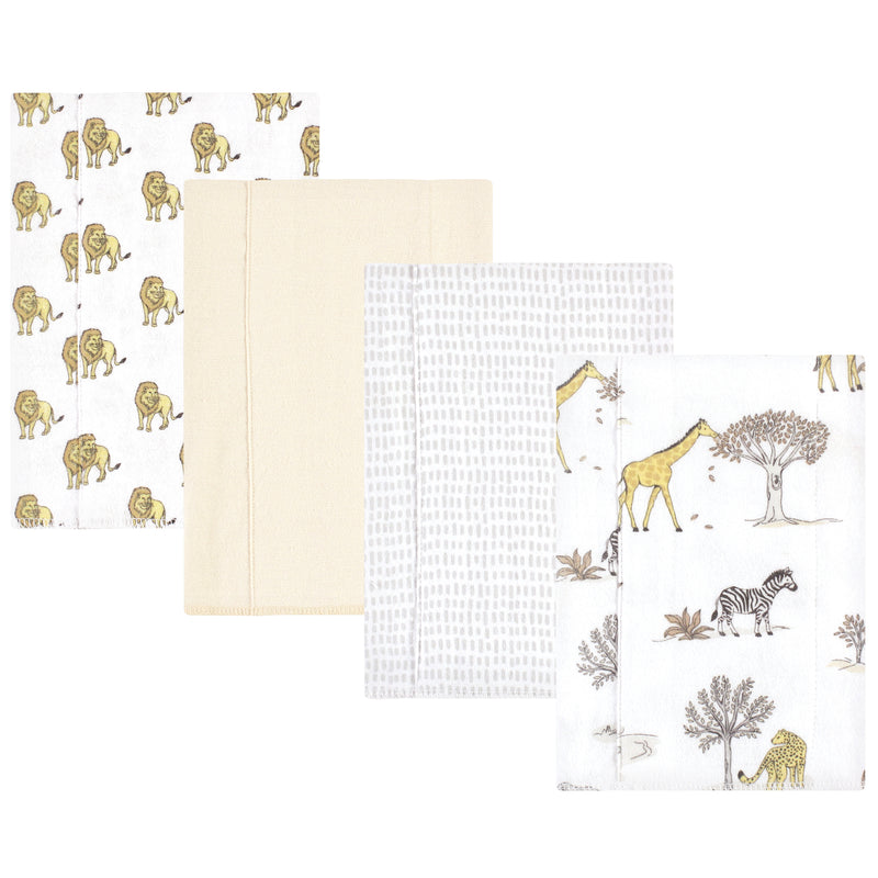 Hudson Baby Cotton Flannel Burp Cloths, Neutral Safari World 4-Pack