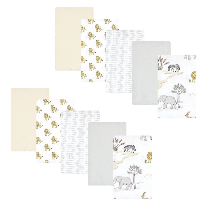 Hudson Baby Cotton Flannel Burp Cloths, Neutral Safari World 10-Pack