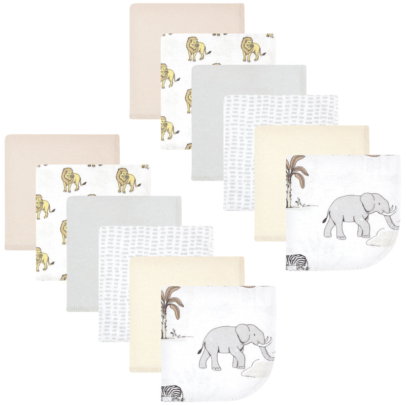 Hudson Baby Flannel Cotton Washcloths, Neutral Safari World 12-Pack