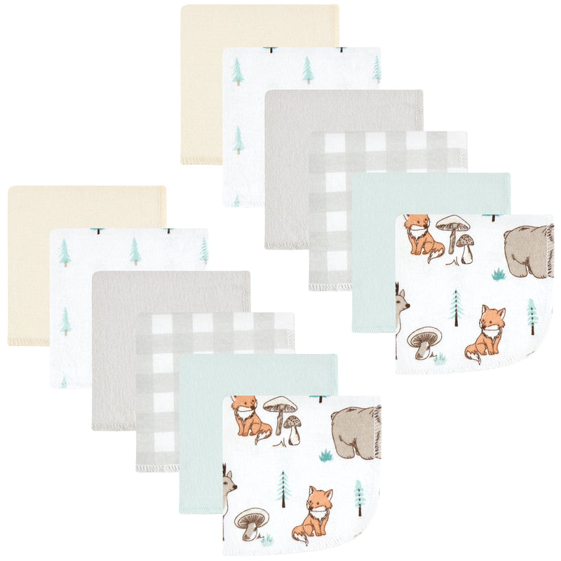 Hudson Baby Flannel Cotton Washcloths, Neutral Woodland Pals 12Pk